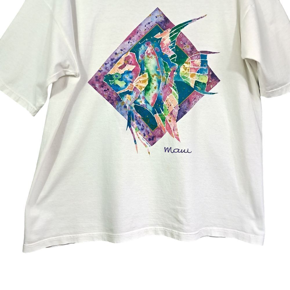 Vintage Anvril Maui Shirt Women XL White USA Sun Tees Y2K Colorful Vacation Fish - Picture 4 of 13